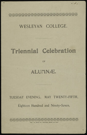 Wesleyan College Triennial Celebration of Alumnae Program, May 25, 1897 (Image)