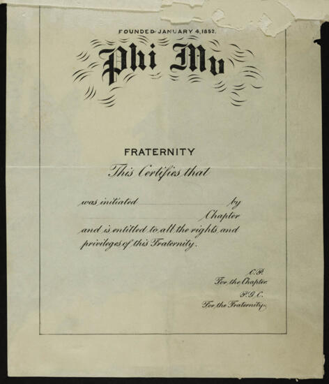 Phi Mu Initiation Certificate (Image)