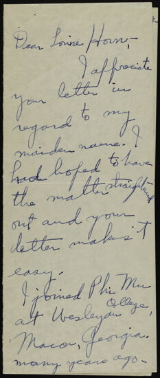 Susan Floyd Jeffreys to Louise Horn Note, February 15, 1960 (image)