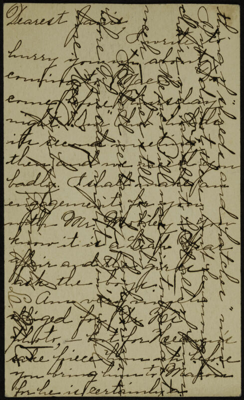M.C. to Janice Tharpe Postal Card, February 15, 1892 (Image)