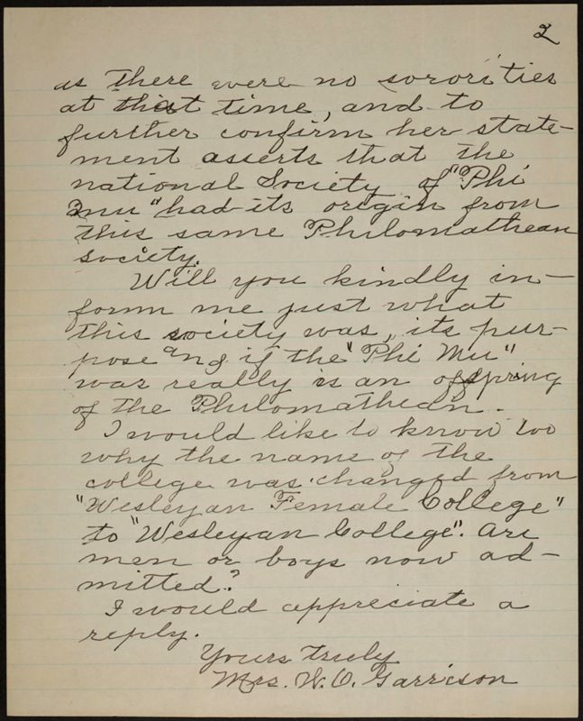 March 10 Mrs. W.G. Garrison to Gentlemen Letter Image