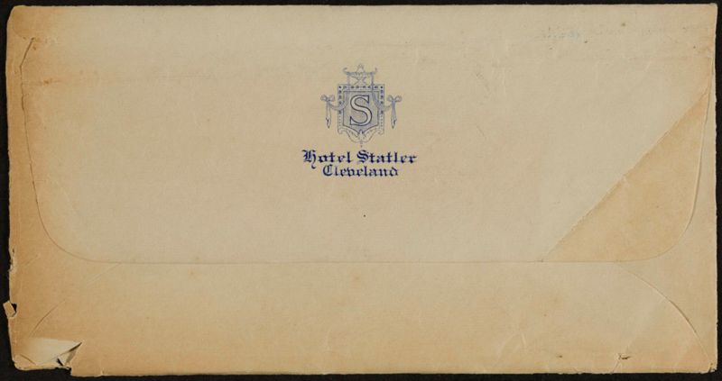 1919 Notes on Hotels Statler Stationery With Envelope Image