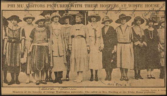 Phi Mu Visitors Pictured With Their Hostess at White House Newspaper Clipping 2, June 28, 1922 (image)