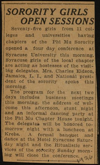 Sorority Girls Open Sessions Newspaper Clipping, June 24, 1926 (image)