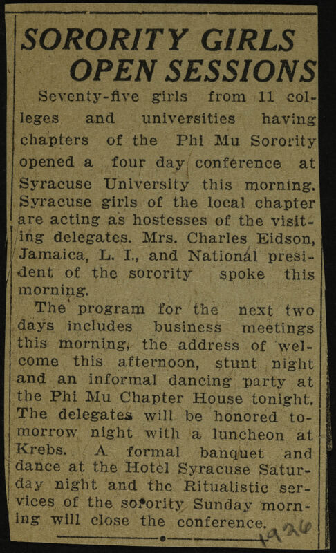 Sorority Girls Open Sessions Newspaper Clipping, June 24, 1926 (Image)