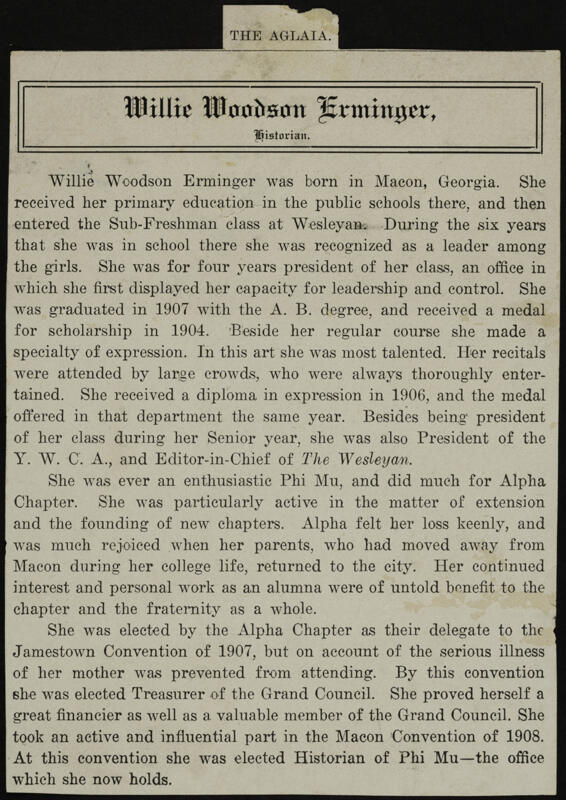 c. 1908 Willie Woodson Erminger Magazine Clipping Image