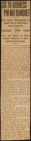 Six To Address Phi Mu Banquet Newspaper Clipping, June 24-27, 1926 (image)