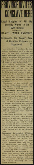 Province Invites Conclave Here Newspaper Clipping, June 24-27, 1926 (image)
