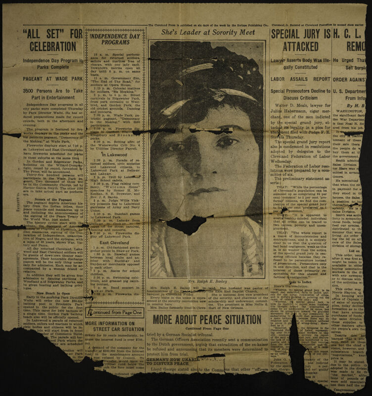 She's Leader at Sorority Meet Newspaper Clipping, July 3, 1919 (Image)
