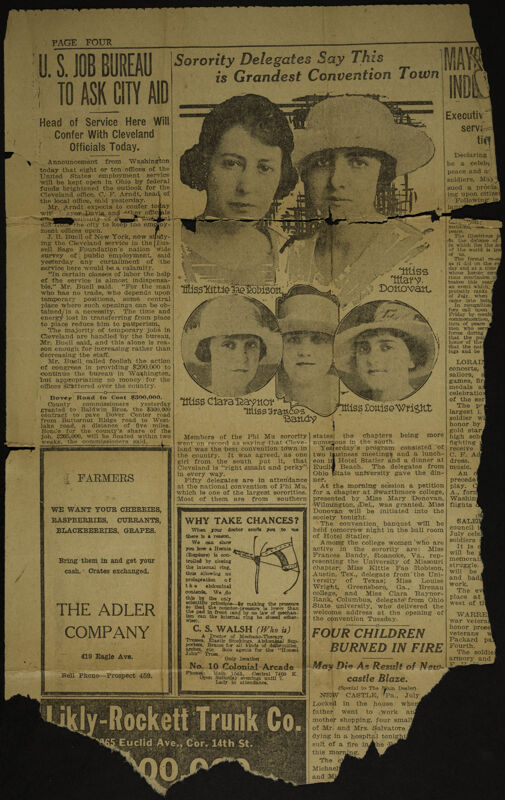 Sorority Delegates Say This Is Grandest Convention Town Newspaper Clipping, 1919 (Image)