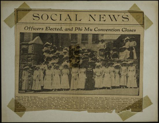 Officers Elected, and Phi Mu Convention Closes Newspaper Clipping, July 1911 (image)