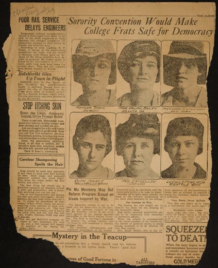 Sorority Convention Would Make College Frats Safe for Democracy Newspaper Clipping, 1919 (image)