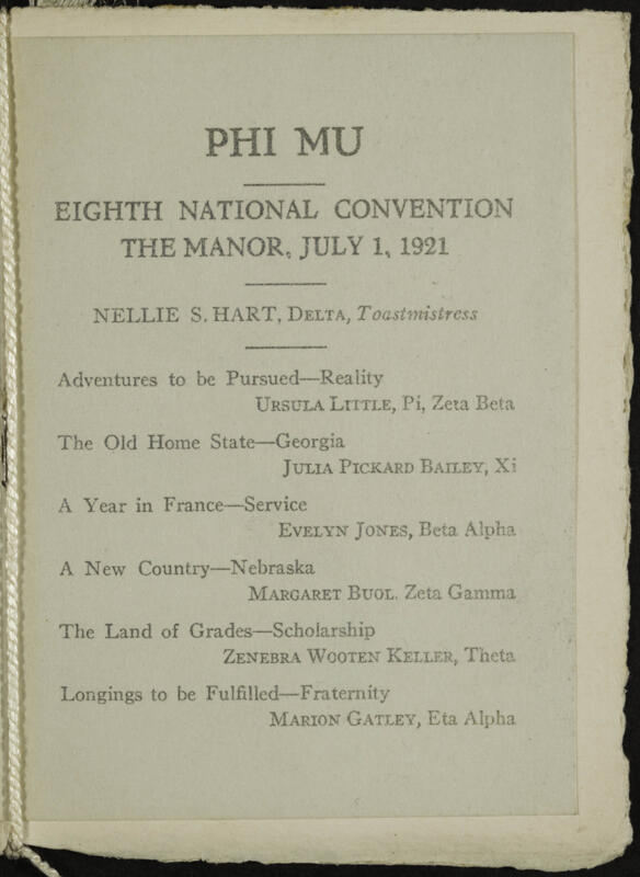 July 1 Phi Mu Eighth National Convention Banquet Program Image