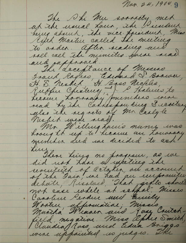 Phi Mu Sorority [sic] Recording Secretary's Book Image