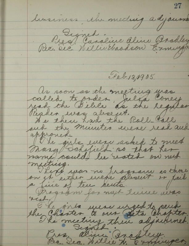 Phi Mu Sorority [sic] Recording Secretary's Book Image