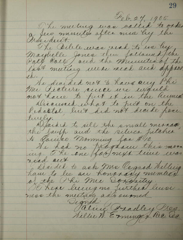 Phi Mu Sorority [sic] Recording Secretary's Book Image