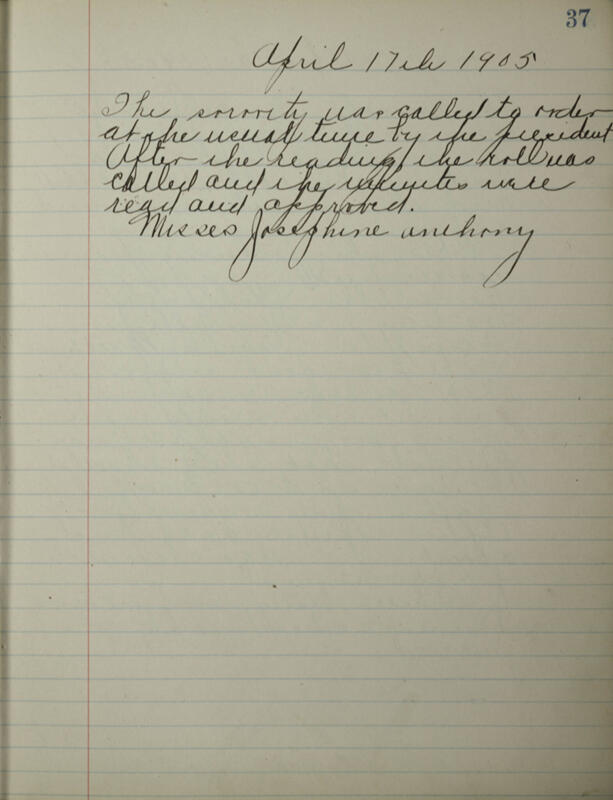 Phi Mu Sorority [sic] Recording Secretary's Book Image