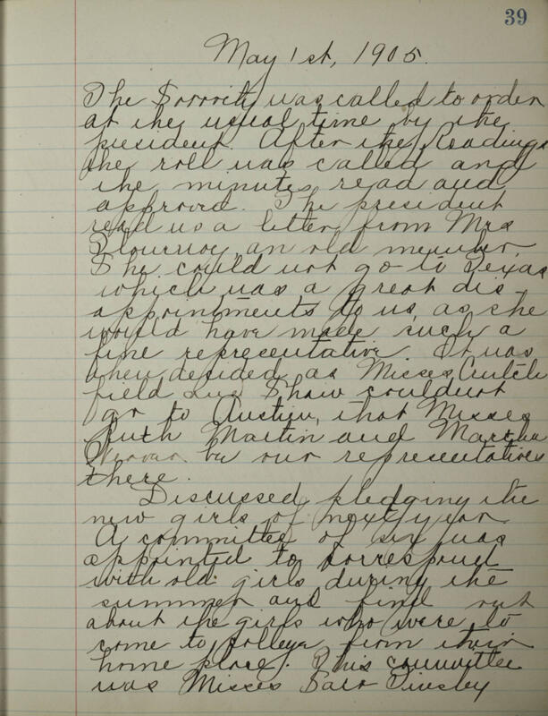 Phi Mu Sorority [sic] Recording Secretary's Book Image