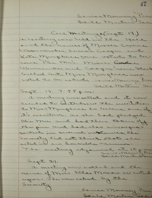 Phi Mu Sorority [sic] Recording Secretary's Book Image