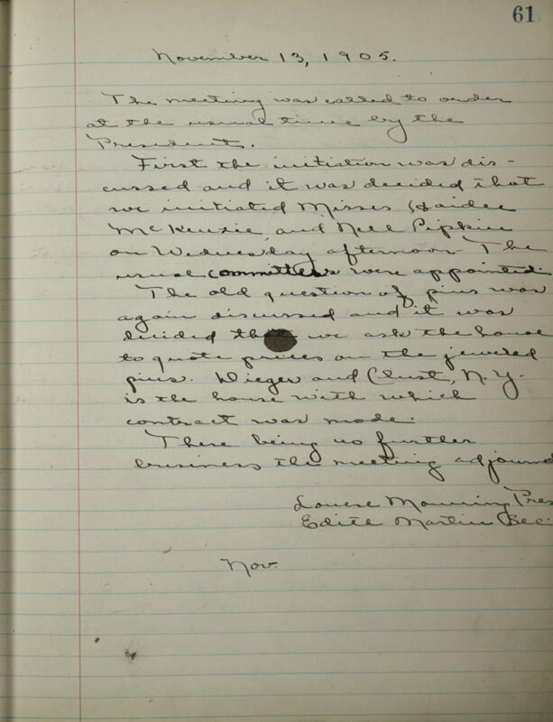 Phi Mu Sorority [sic] Recording Secretary's Book Image