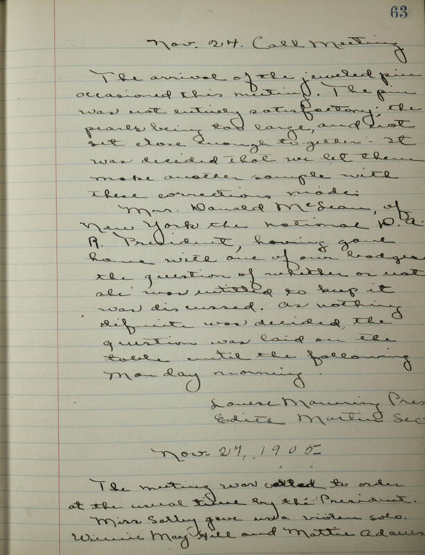 Phi Mu Sorority [sic] Recording Secretary's Book Image