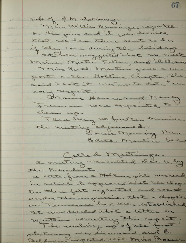 Phi Mu Sorority [sic] Recording Secretary's Book Image