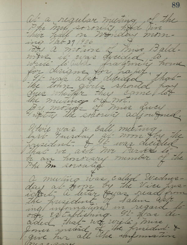 Phi Mu Sorority [sic] Recording Secretary's Book Image