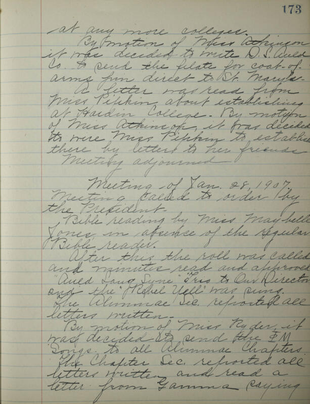 Phi Mu Sorority [sic] Recording Secretary's Book Image