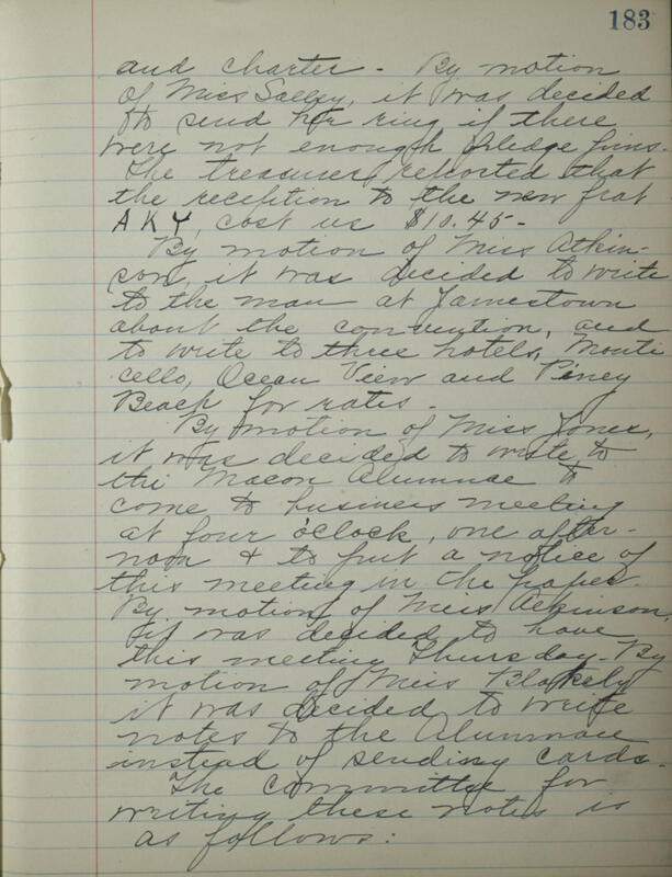 Phi Mu Sorority [sic] Recording Secretary's Book Image