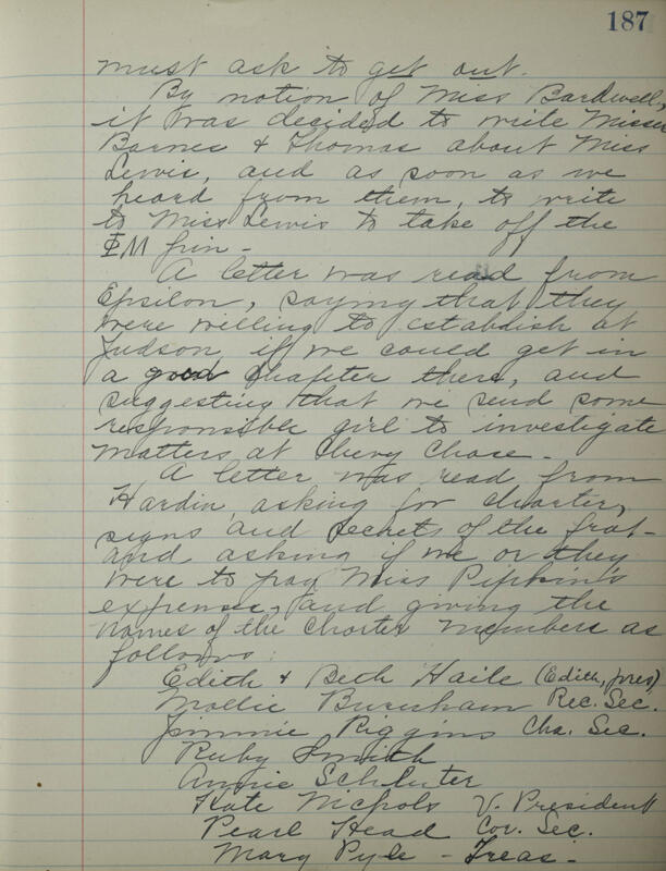 Phi Mu Sorority [sic] Recording Secretary's Book Image