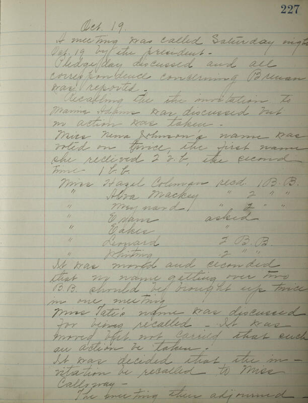 Phi Mu Sorority [sic] Recording Secretary's Book Image