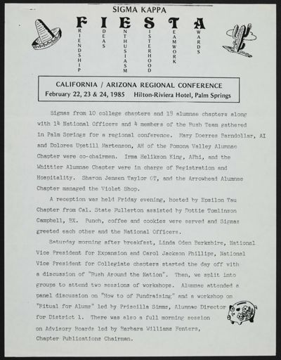 California/Arizona Regional Conference Report, February 22-24, 1985