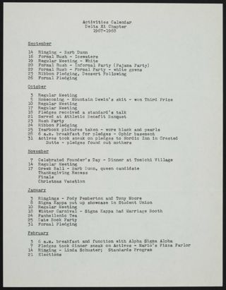 Activities Calendar - Delta Xi Chapter, 1967-1968