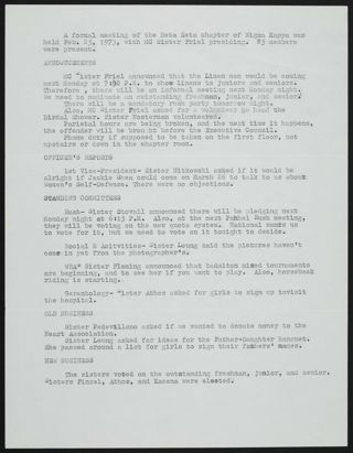 Beta Zeta Chapter Meeting Minutes, February 25, 1973