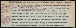 Ruth Lingle Biographical Information List, c. 1970