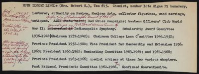 Ruth Lingle Biographical Information List, c. 1970