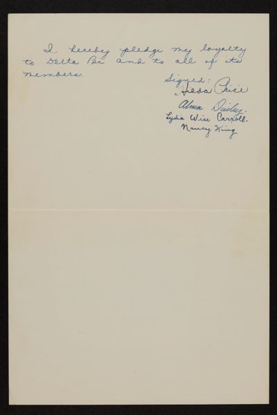 Delta Psi Sorority Pledge Signature Sheet, c. 1920s