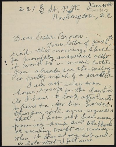 Frances Hall to Sister Brown Letter, June 10, 1933