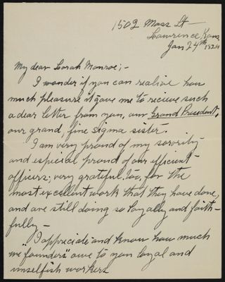 Ida Fuller Pierce to Lorah Monroe Letter, January 24, 1924