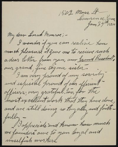 Ida Fuller Pierce to Lorah Monroe Letter, January 24, 1924