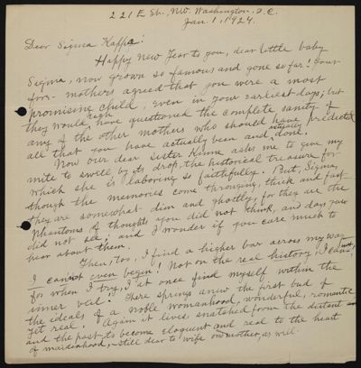 Frances Mann Hall to Sigma Kappa Letter, January 1, 1924