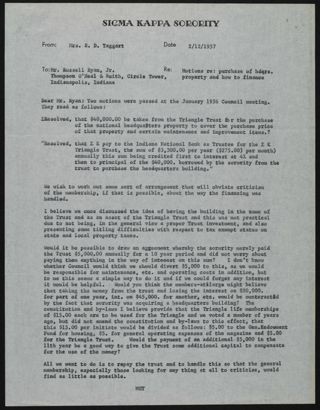 Margaret Taggart to Russell Ryan Jr. Letter, February 12, 1957