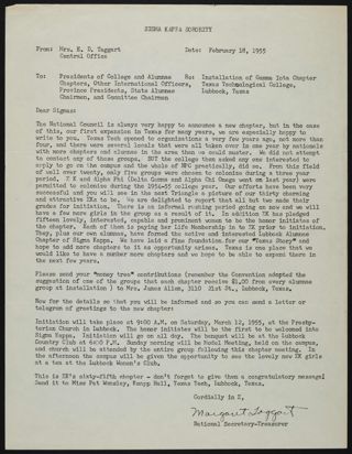 Margaret Taggart to Sigmas Letter, February 18, 1955