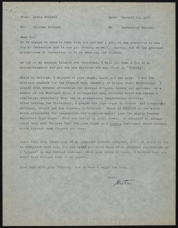 Greta Friebel to Lillian Perkins Letter, January 13, 1971