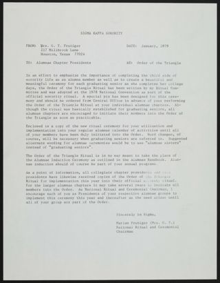 Marian Frutiger to Alumnae Chapter Presidents Memo, January 1979