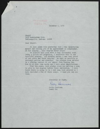 Polly Harrison to Sheryl Letter, December 6, 1970