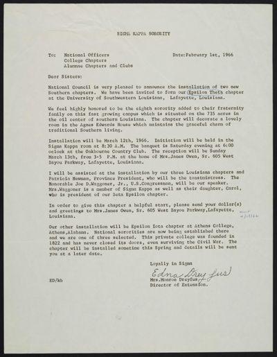 Edna Dreyfus to Sisters Letter, February 1, 1966