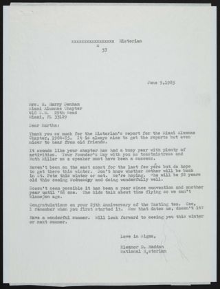 Eleanor Haddon to Martha Denham Letter, June 9, 1985