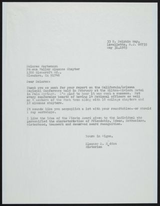 Eleanor Haddon to Dolores Martenson Letter, May 31, 1985