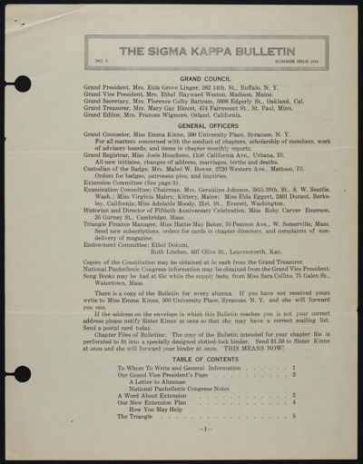 Sigma Kappa Bulletin, No. 5, Summer 1916